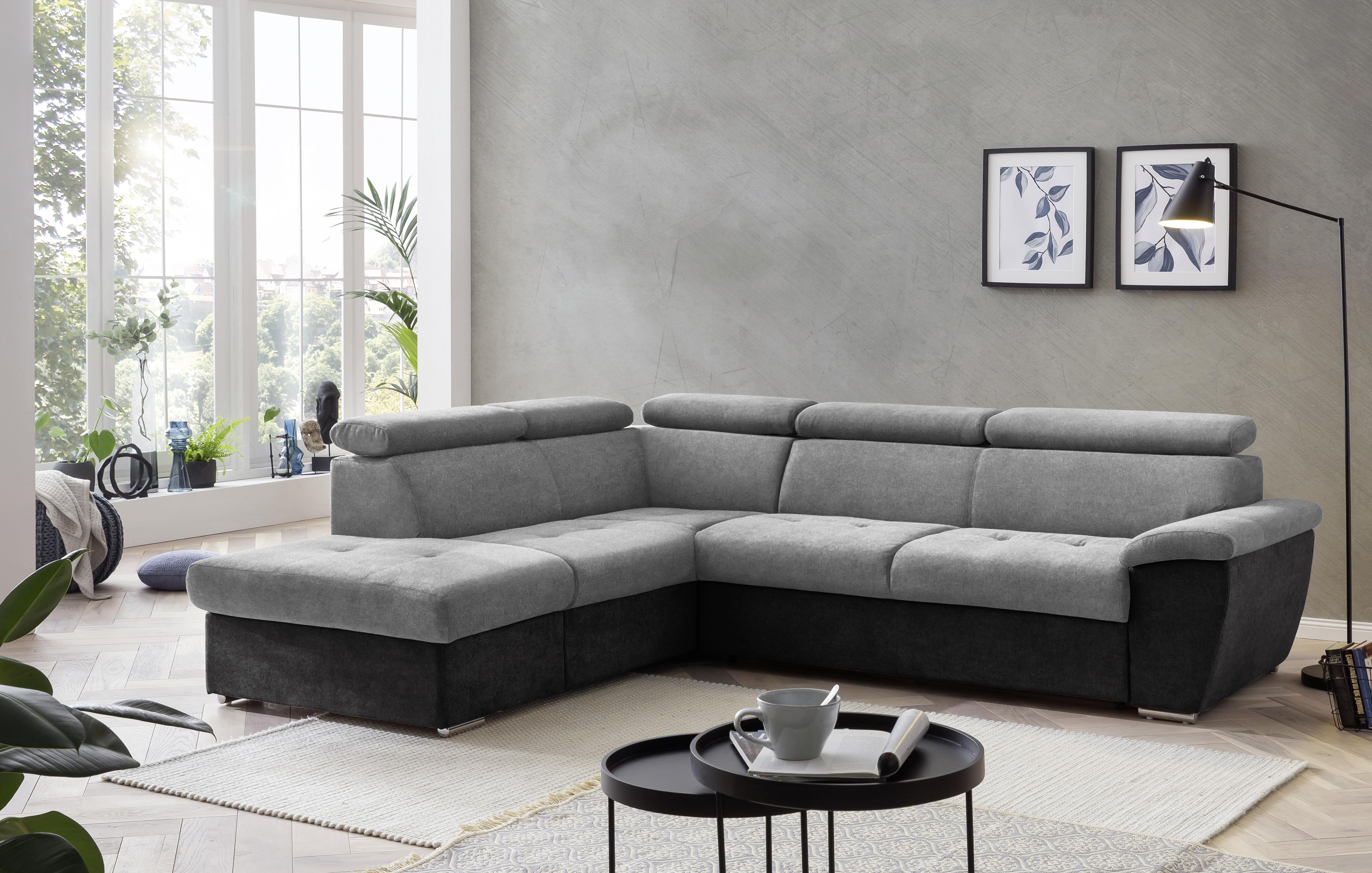 Ecksofa Mit Schlaffunktion Antero + Bettkasten Grau - Chromfarben/Schwarz, Design, Textil (216/262cm) - Livetastic