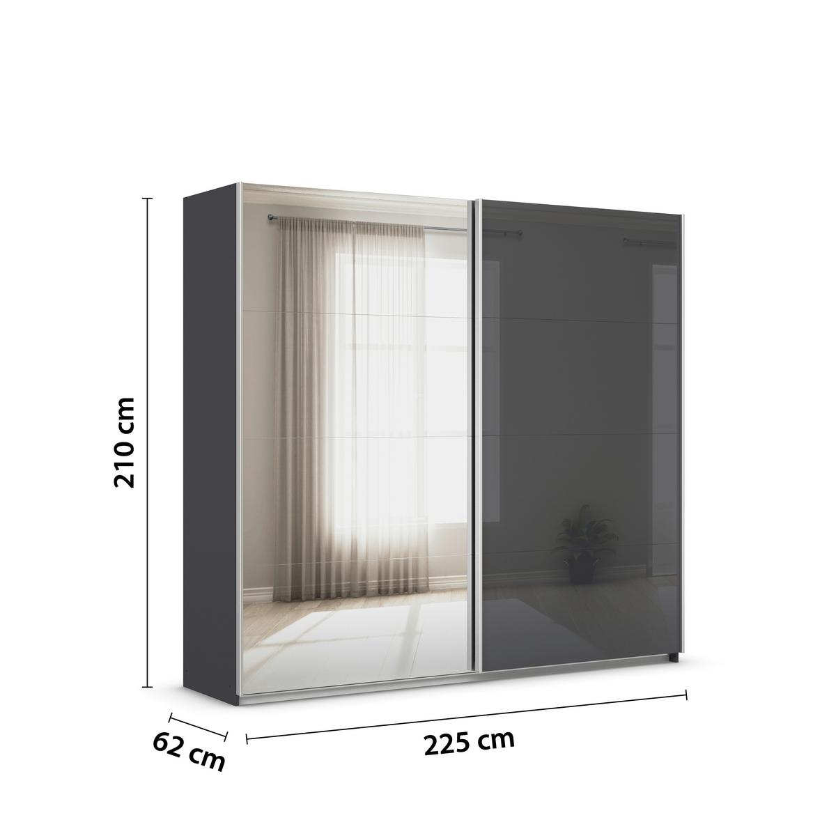 Schwebetürenschrank Mit Spiegel B: 225cm Feldkirch - Anthrazit/Silberfarben, MODERN, Glas/Holzwerkstoff (225/210/62cm)