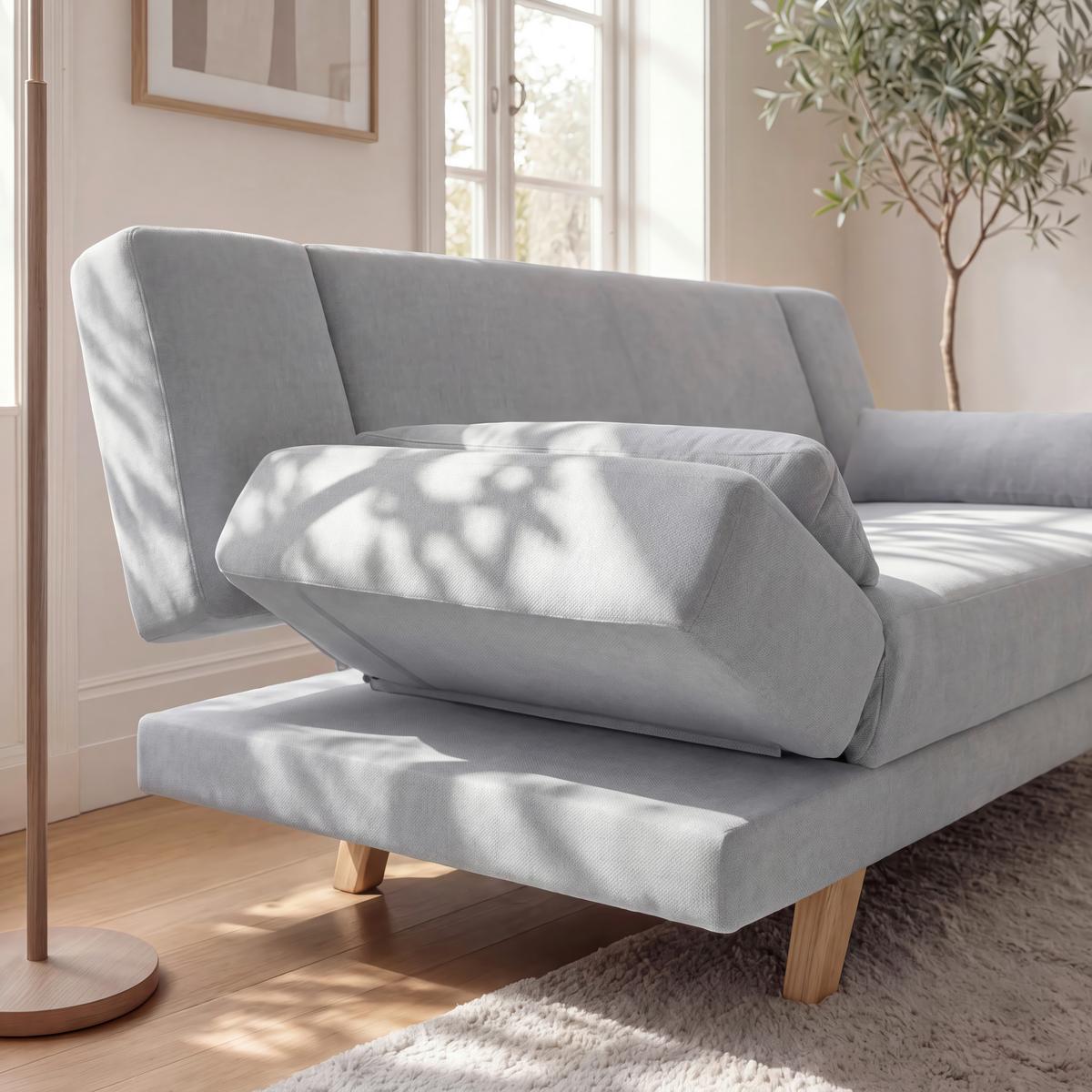 Pohovka FUNKY taupe - světle šedá/přírodní barvy, Moderní, dřevo/textil (183/73/79cm) - Bessagi Home