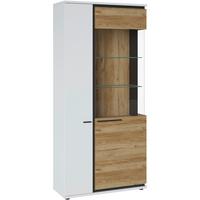 Vitrine Salinas Weiß/ Eichefarben/Glasfront Rechts - Eichefarben/Schwarz, Trend, Glas/Holzwerkstoff (93/199,3/37cm)