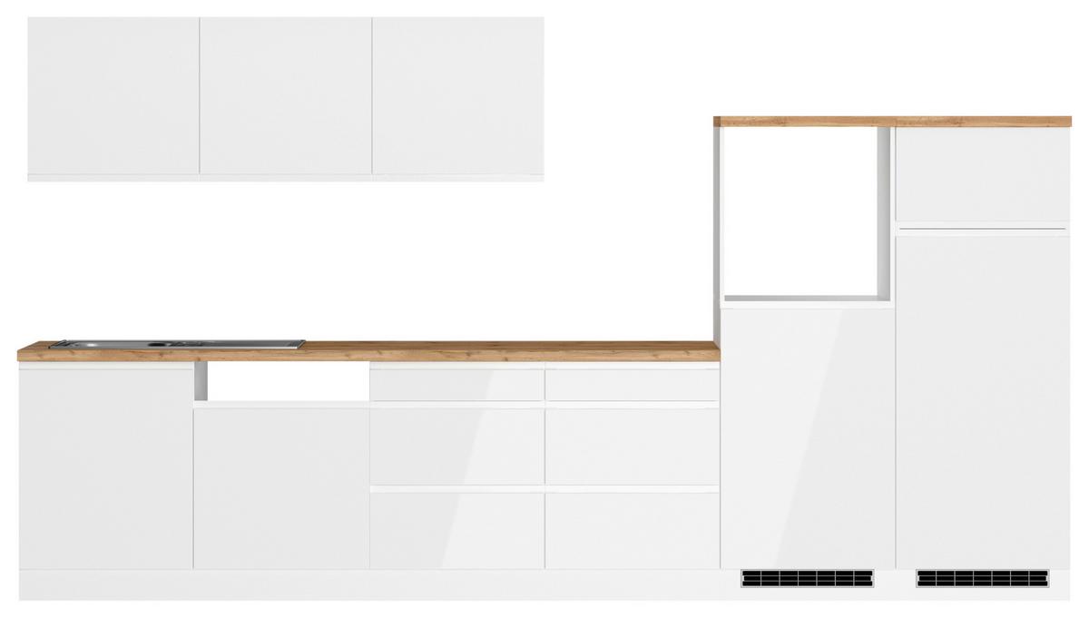 Küchenzeile Monza ohne Geräte B: 360 cm Weiß/Eiche Dekor - Weiß Hochglanz/Eiche Wotan, LIFESTYLE, Holzwerkstoff (360cm) - Held