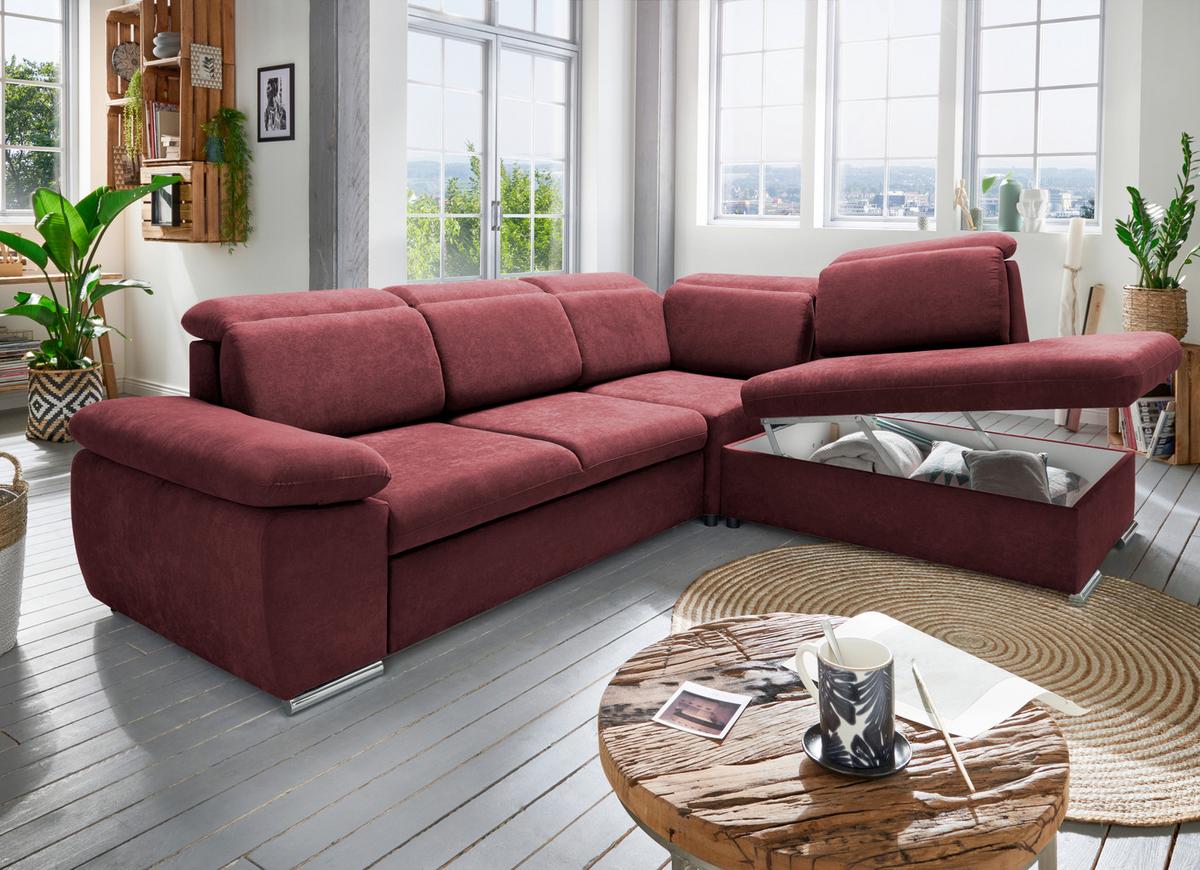 Ecksofa Vasto Bordeaux S: 283x228 cm - Chromfarben/Bordeaux, Design, Textil (283/228cm) - Livetastic