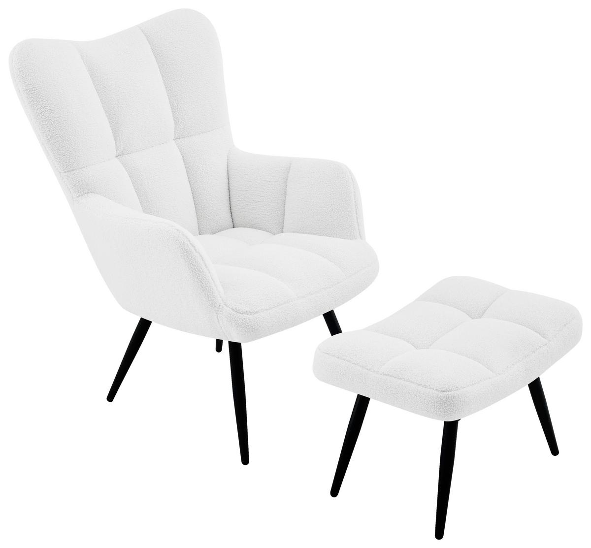 Ohrensessel Hanoi Webstoff Weiß, B: 71 cm - Schwarz/Weiß, MODERN, Textil/Metall (71/98/83cm)