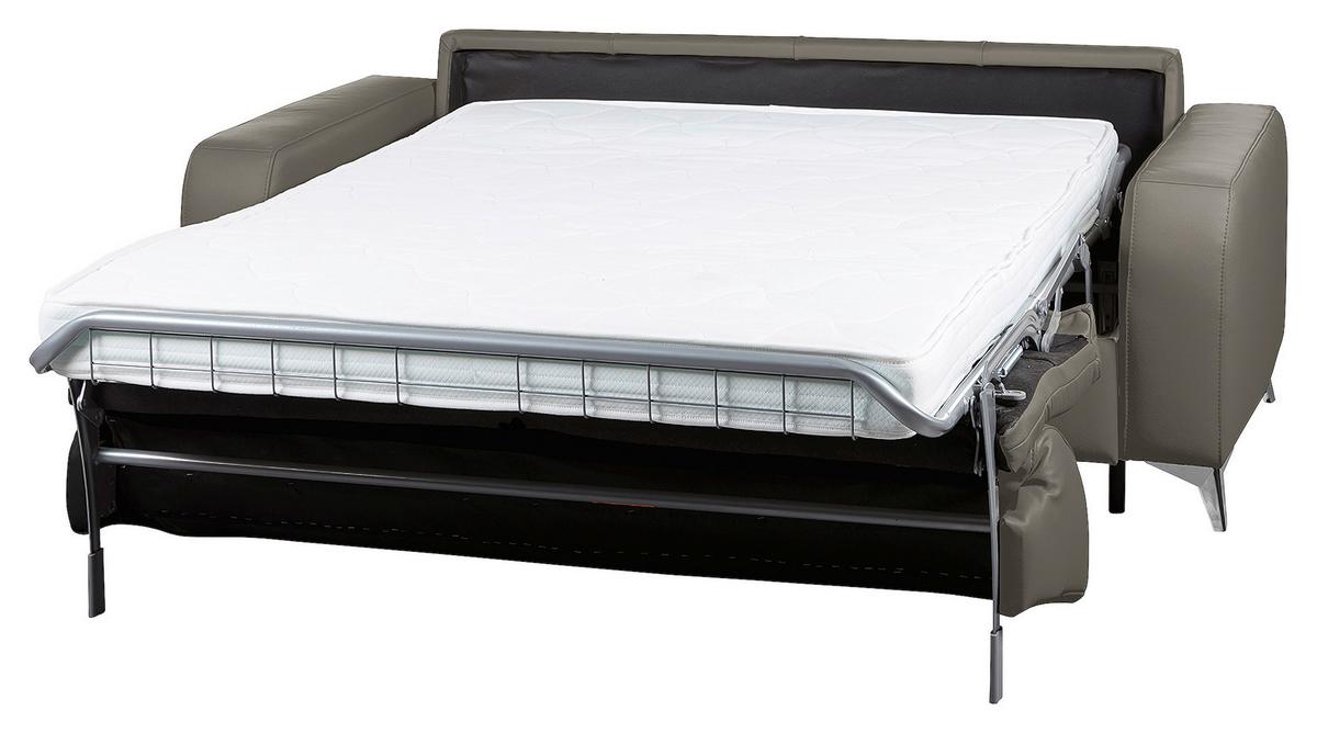 Schlafsofa Aloe Echtleder Schlammfarben B: 204 cm - Schlammfarben/Silberfarben, Design, Leder (204/84/104cm) - Livetastic