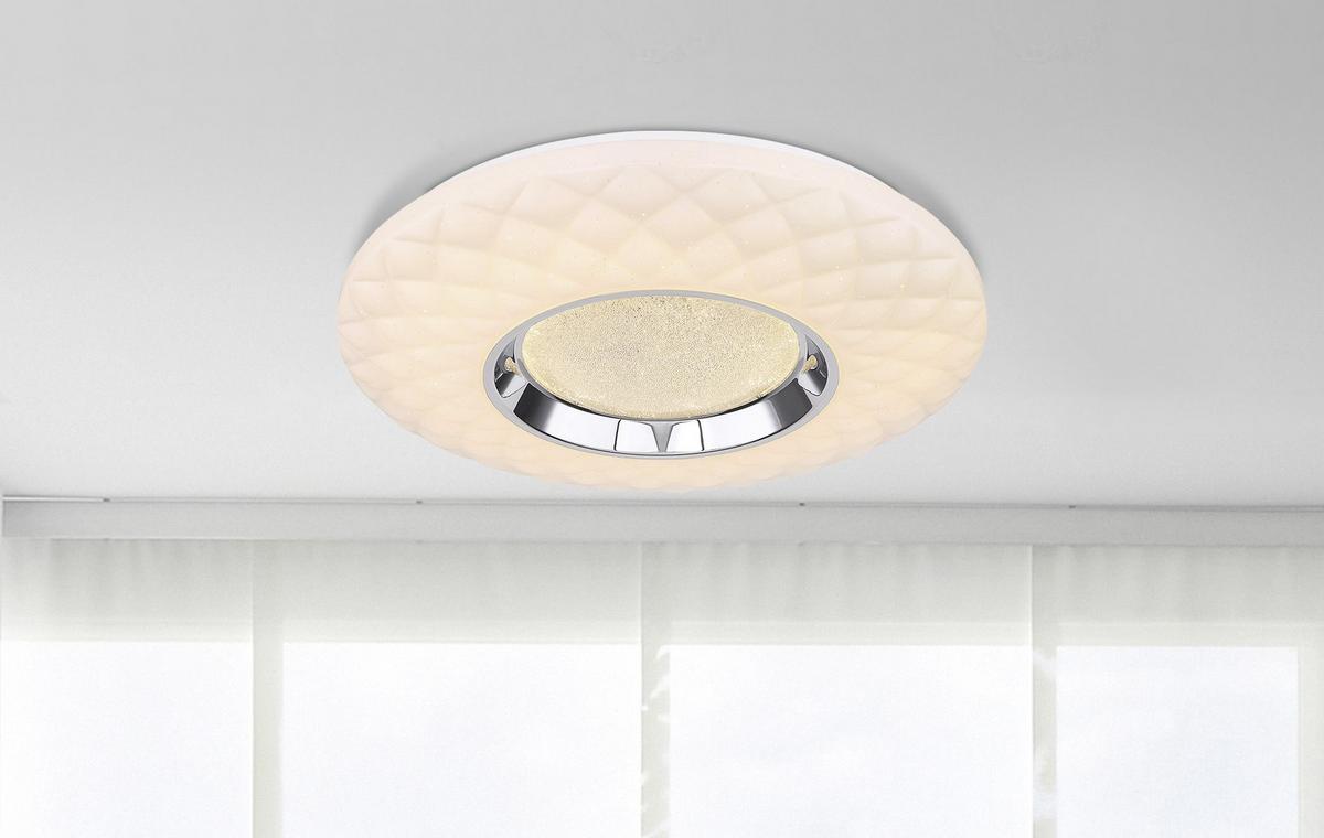 Led-deckenleuchte Ø 49 Cm Mit Smartphone-Steuerung - Opal, Design, Kunststoff/Metall (49/6,8cm) - Globo