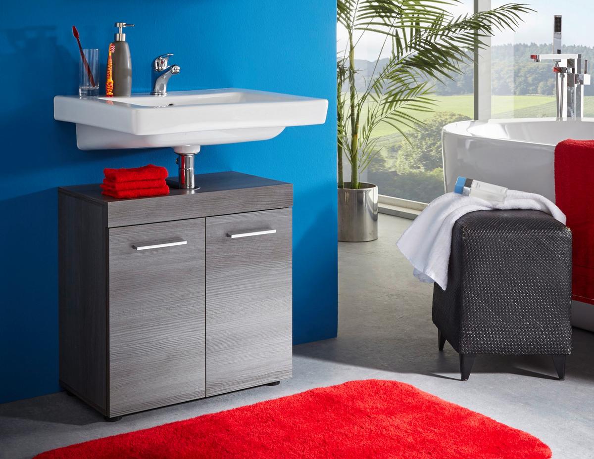 Waschbeckenunterschrank Runner/Moon B: 28cm - Schwarz/Silbereichenfarben, MODERN, Holzwerkstoff (58/57/31cm) - MID.YOU