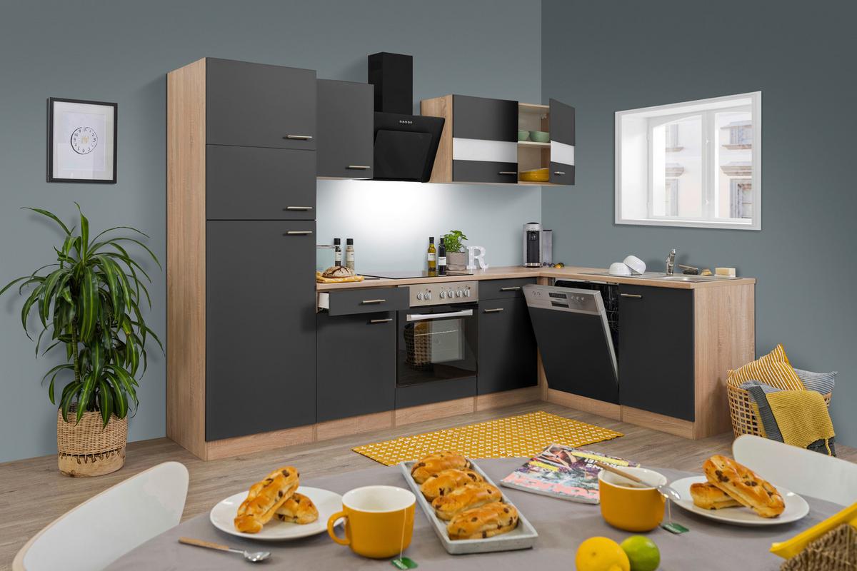 Eckküche Respekta ohne Geräte 280x172 cm Grau/Eiche Dekor - Eichefarben/Grau, Basics, Holzwerkstoff - Respekta