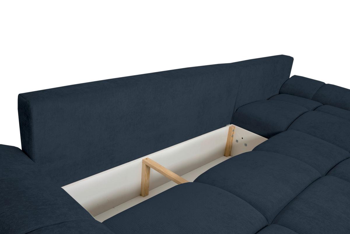 Rohová sedačka BONN, oboustranná, tm.modrá žinylka - černá/tmavě modrá, Moderní, textil/plast (296/182cm)