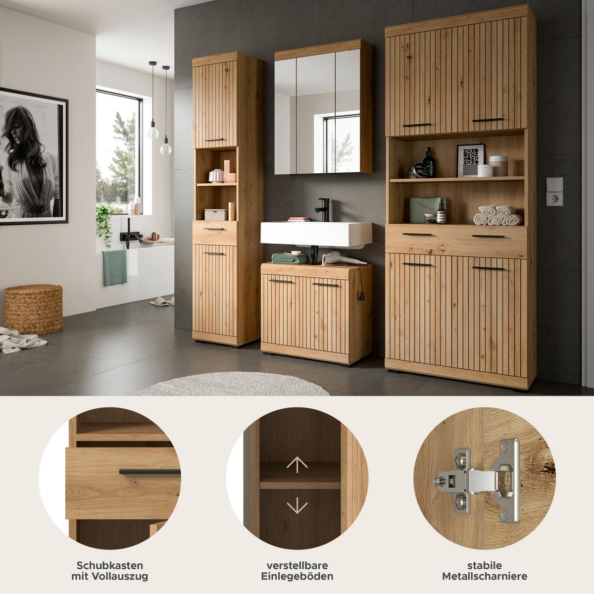 Badezimmer Scout Eiche Artisan Dekor B: 171cm - Schwarz/Eiche Artisan, Trend, Glas/Holzwerkstoff (171cm) - MID.YOU