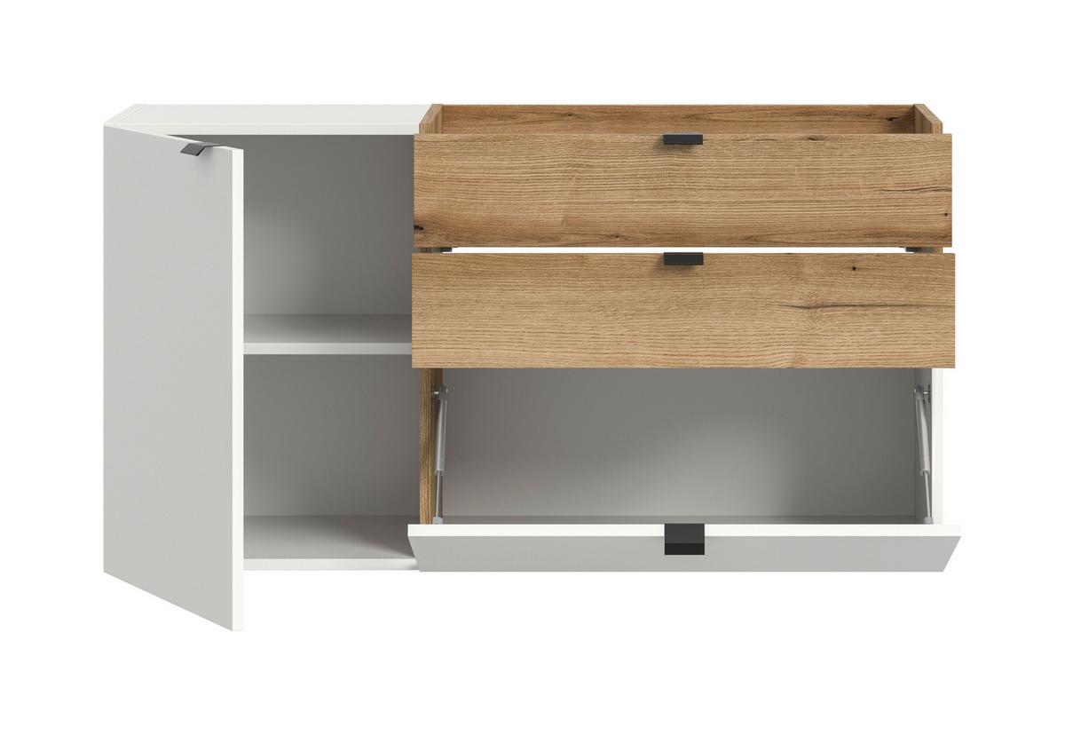 Kommode Naro Weiß/ Eiche dunkel Dekor B: 120cm - Eiche dunkel/Weiß, Design, Holzwerkstoff (120/64/37cm) - Livetastic