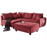 Ecksofa Inkl. Kissen + Hocker Lea, Polyester-Nylon - Beere/Schwarz, Basics, Holzwerkstoff/Textil (176/248cm) - MID.YOU