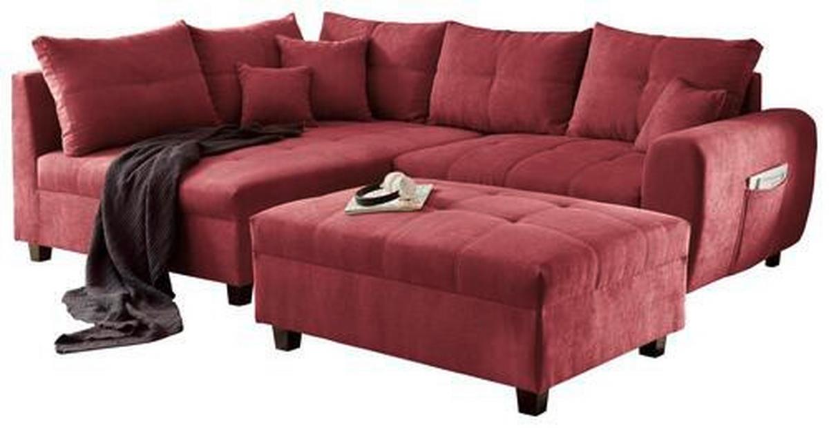 Ecksofa Inkl. Kissen + Hocker Lea, Polyester-Nylon - Beere/Schwarz, Basics, Holzwerkstoff/Textil (176/248cm) - MID.YOU