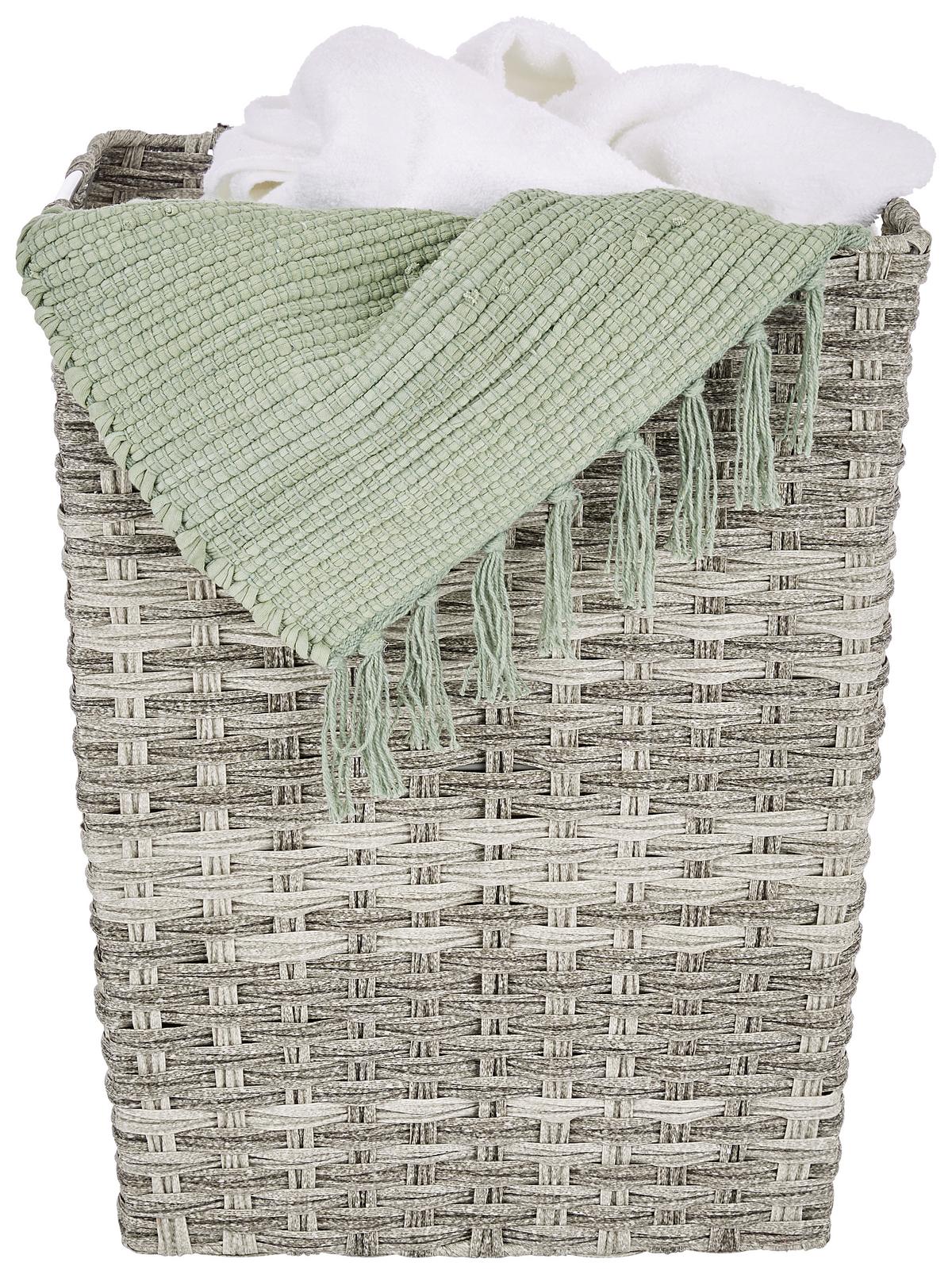 Wäschetonne Mit Deckel Jandra Grau/silber 40x52x30 Cm - Silberfarben/Grau, ROMANTIK / LANDHAUS, Kunststoff/Metall (40/52/30cm) - James Wood