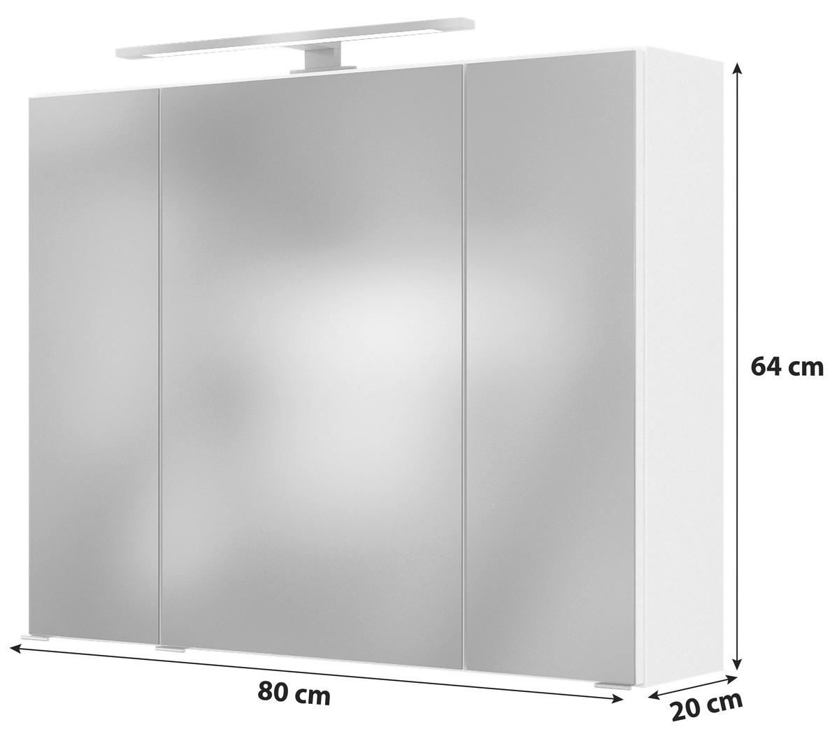 Spiegelschrank Arezzo Mit Led 3-Türig Bxhxt: 80x64x20 Cm - Graphitfarben, Basics, Glas/Holzwerkstoff (80/64/20cm) - Held