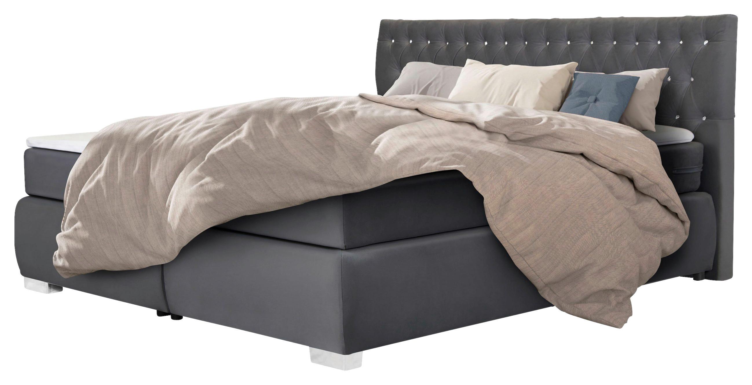 Boxspringbett Rumba inkl. Matratze 180x200 - Platinfarben/Grau, Basics, Textil (180/200cm) - Livetastic