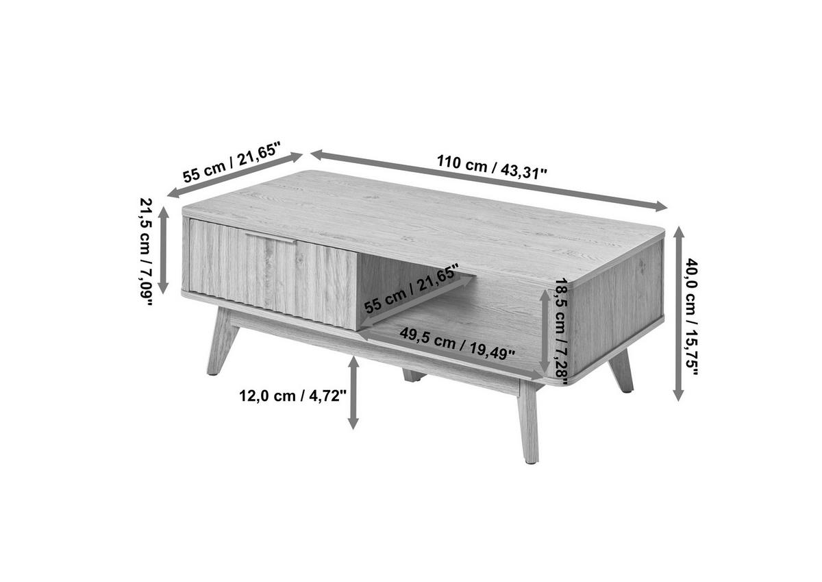 Couchtisch Wave Coffee Sk - Eichefarben, MODERN, Holzwerkstoff (110/55/44cm) - Livetastic