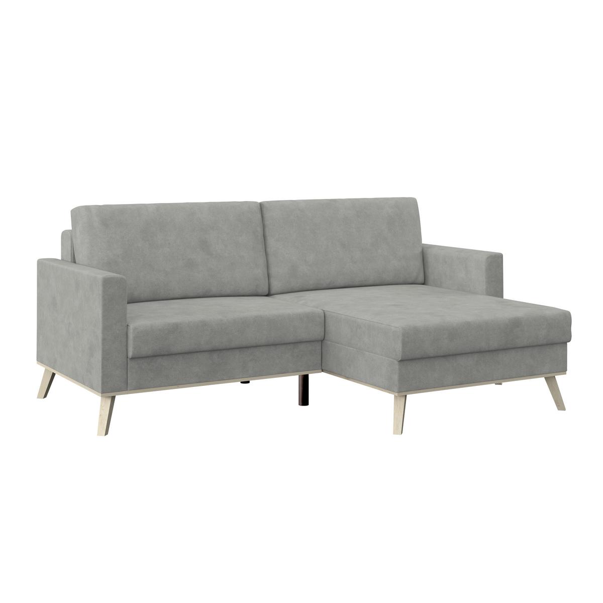 Rohová sedačka CARINI, oboustranná, světle šedá - barvy dubu/světle šedá, Basics, dřevo/textil (222/152cm)