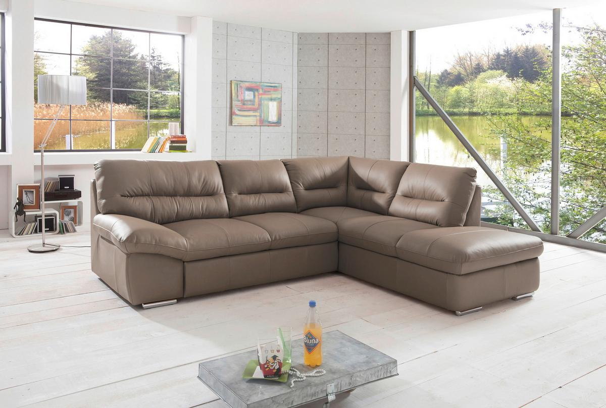 Ecksofa William, Grau S: 268x216 Cm - Chromfarben/Grau, Design, Leder (268/216cm) - Livetastic
