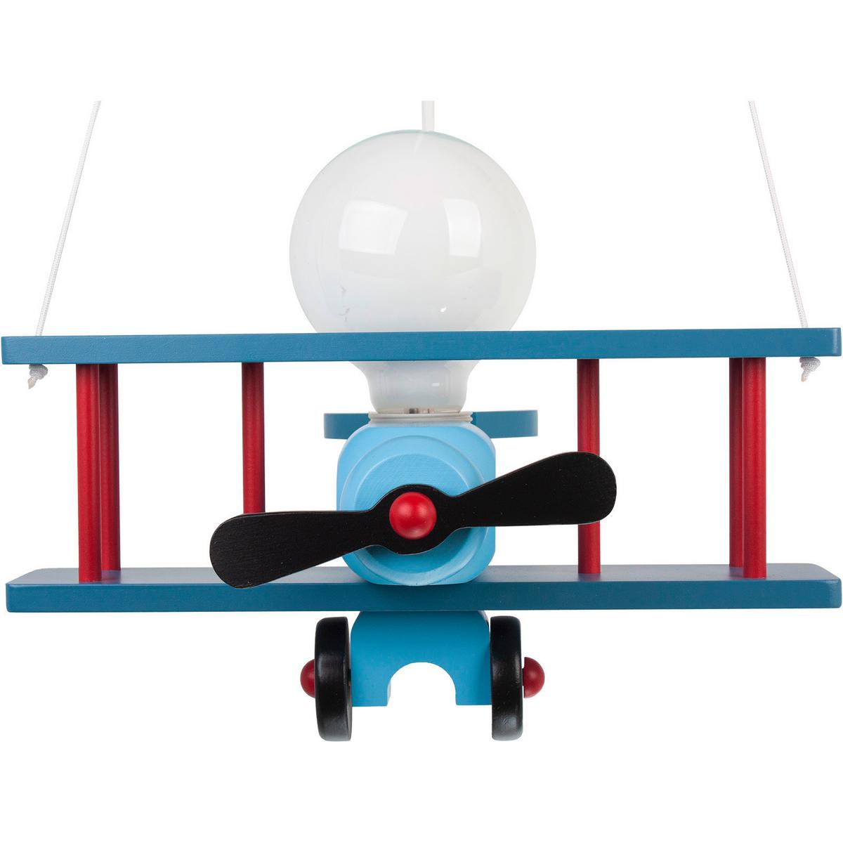 Kinderhängeleuchte Flugzeug H: 75 cm 1-Flammig - Blau/Rot, KONVENTIONELL, Holz (29/31/75cm)