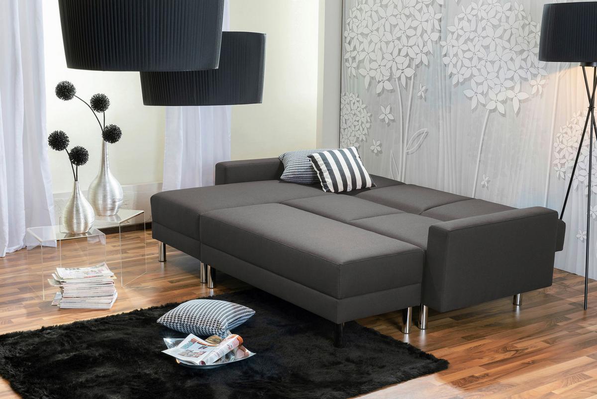 Ecksofa mit Schlaffunktion Just Fashion Anthrazit - Chromfarben/Anthrazit, KONVENTIONELL, Textil (152/230cm) - Max Winzer