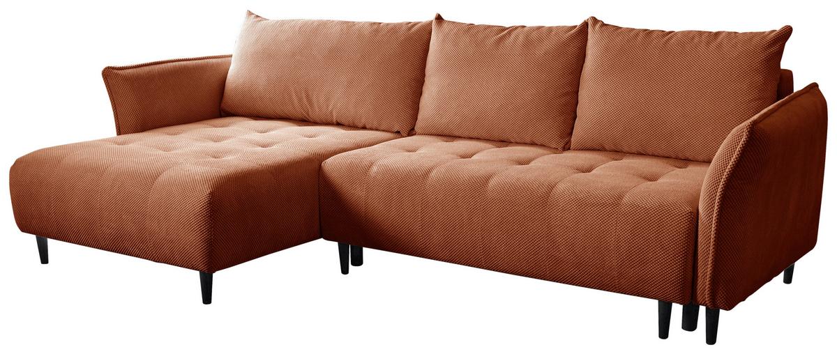 Ecksofa mit Schlaffunktion Monte Carlo Terracotta - Terracotta/Schwarz, Trend, Textil (160/290cm)