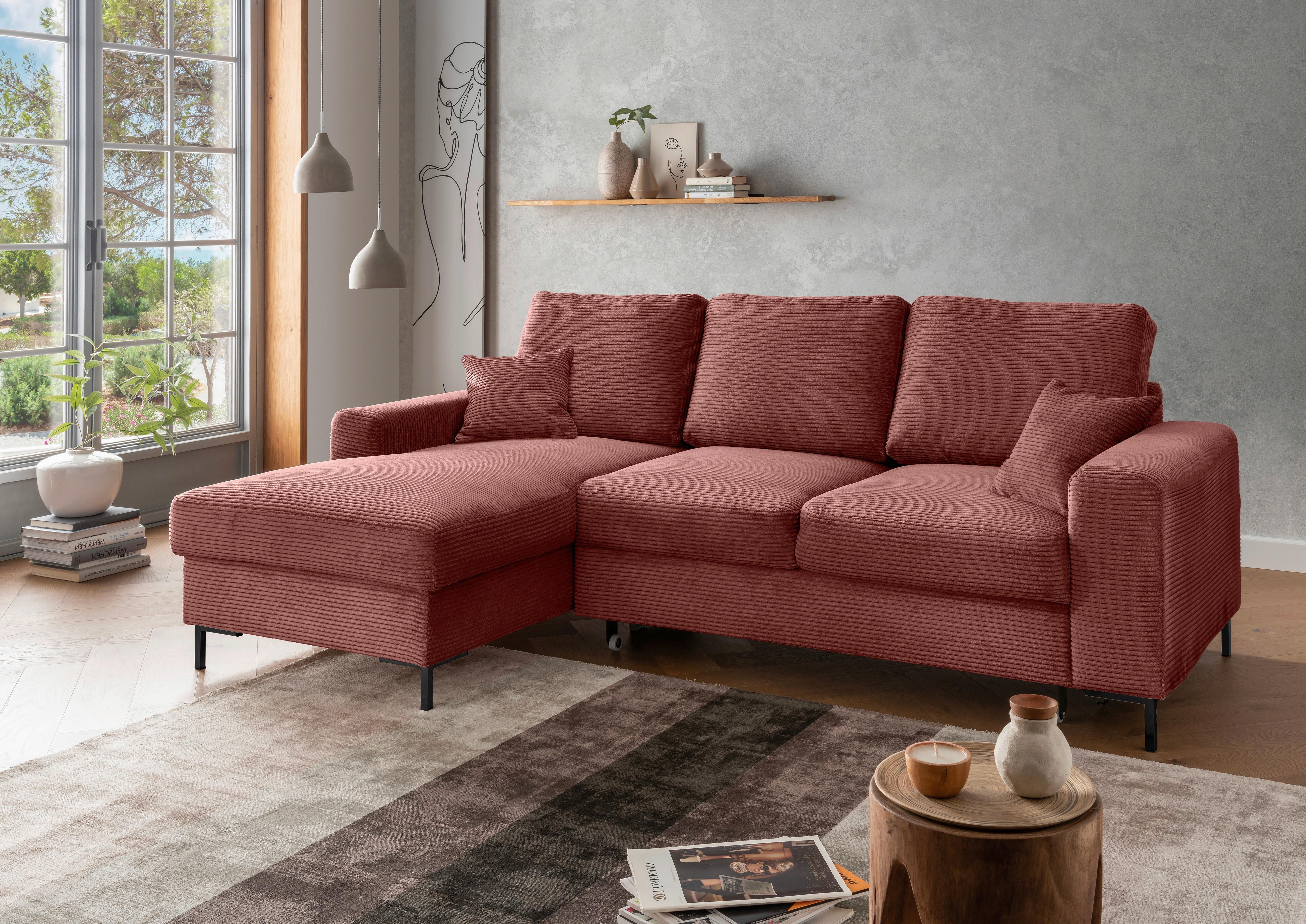 Eckschlafsofa Zona, Koralle S: 143x237 Cm - Koralle/Schwarz, KONVENTIONELL, Textil (143/237cm) - Livetastic