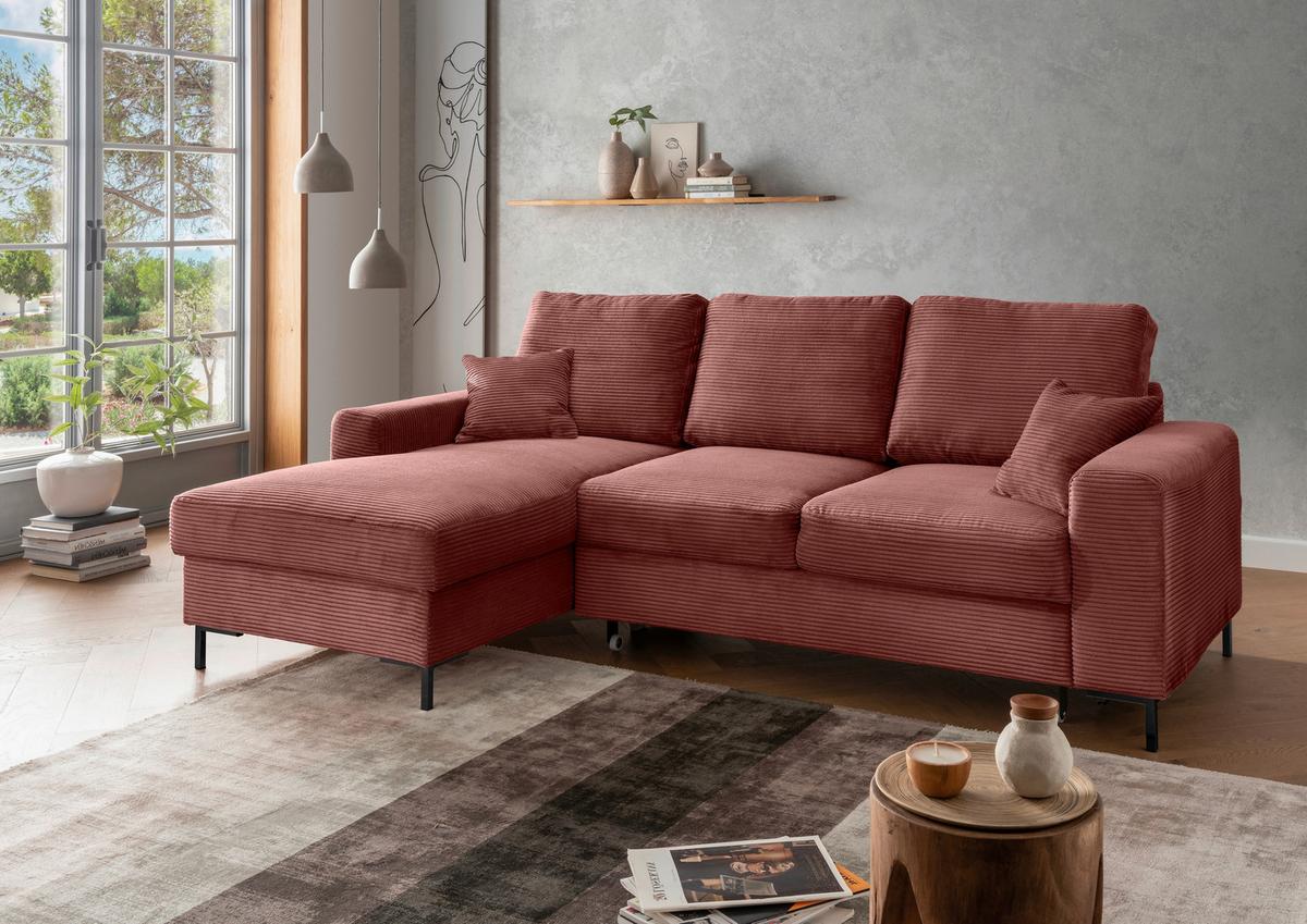 Eckschlafsofa Zona, Koralle S: 143x237 Cm - Koralle/Schwarz, KONVENTIONELL, Textil (143/237cm) - Livetastic