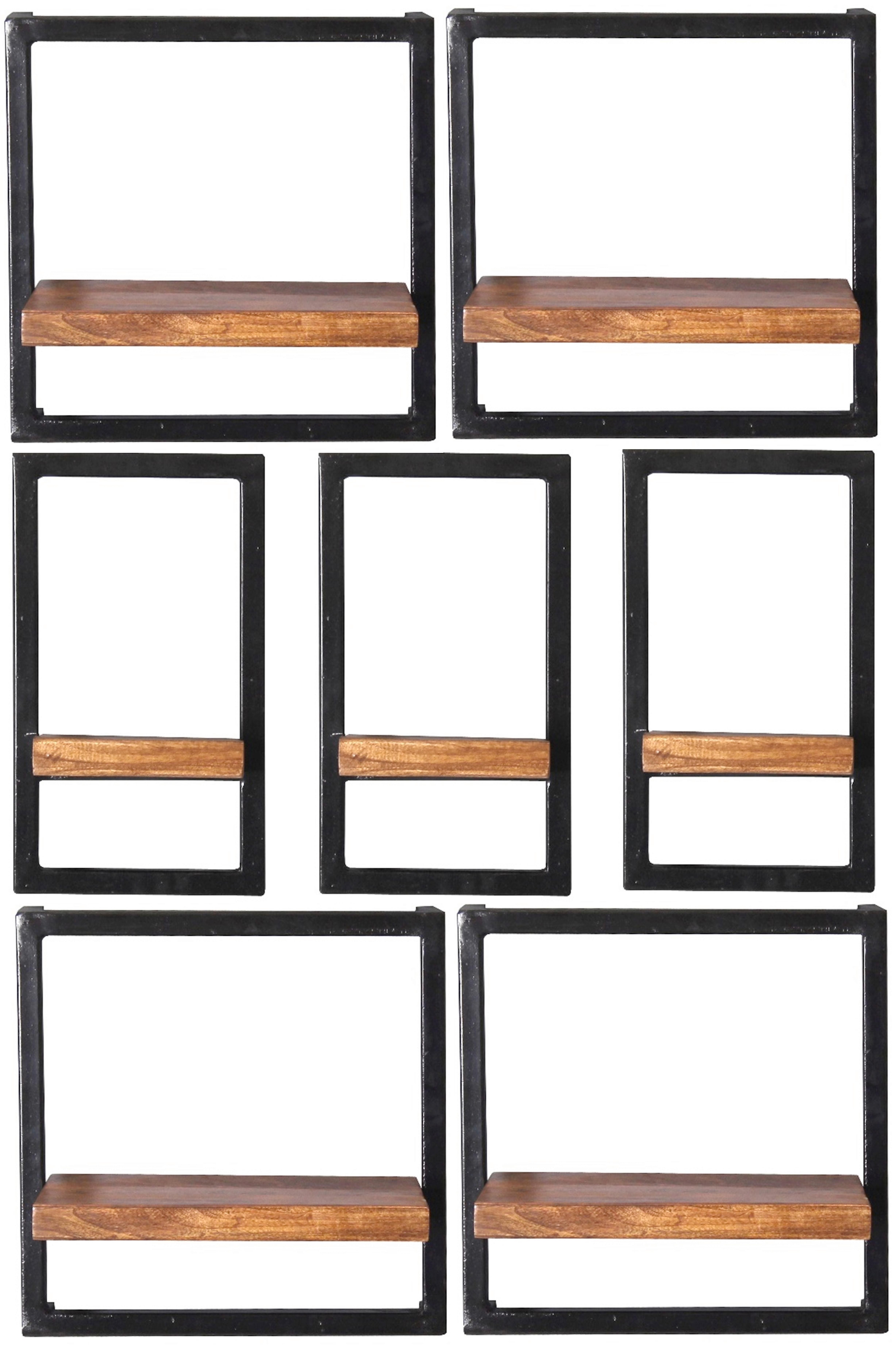 Wandregalset 7-tlg. Mangoholz B: 75cm - Schwarz/Naturfarben, Design, Holz/Metall (75/115/25cm) - MID.YOU