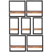Wandregalset 7-tlg. Mangoholz B: 75cm - Schwarz/Naturfarben, Design, Holz/Metall (75/115/25cm) - MID.YOU