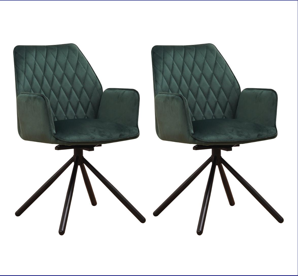 Armlehnstuhl-Set Donny Grün B: 57,5 cm - Schwarz/Grün, MODERN, Textil/Metall (57,5/92/52cm) - MID.YOU