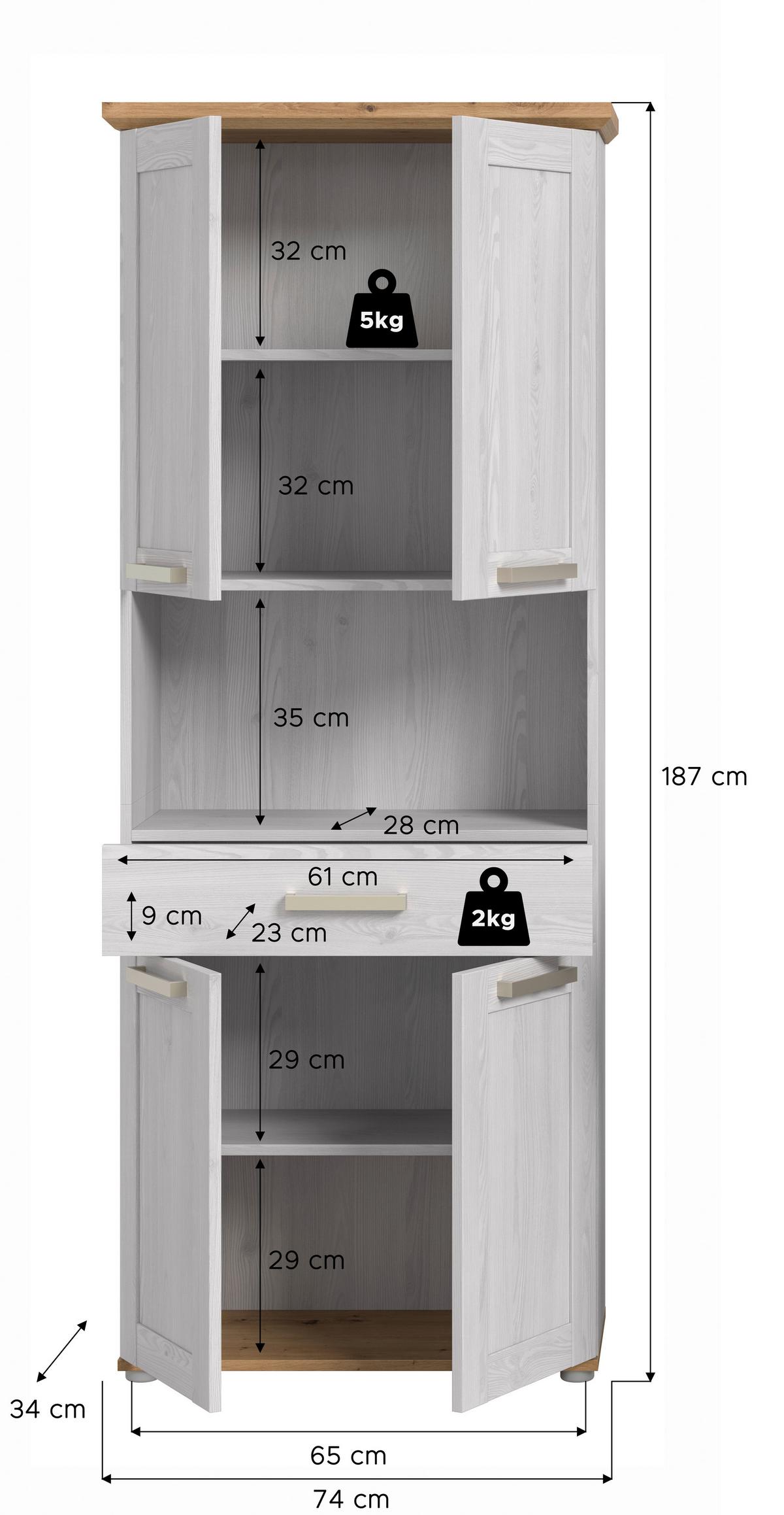 Hochschrank Verona Eiche Dekor /Lärchefarben B: 74cm - Silberfarben/Lärchefarben, Trend, Holzwerkstoff (74/187/34cm) - MID.YOU