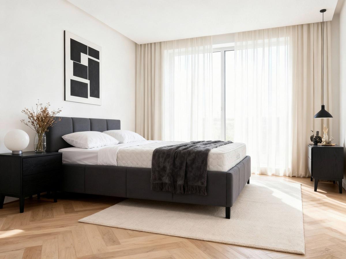 Čalúnená posteľ CRAZY 140x200 cm, tmavosivá - čierna/prírodná farba, Modern, kov/drevo (140/200cm) - Based