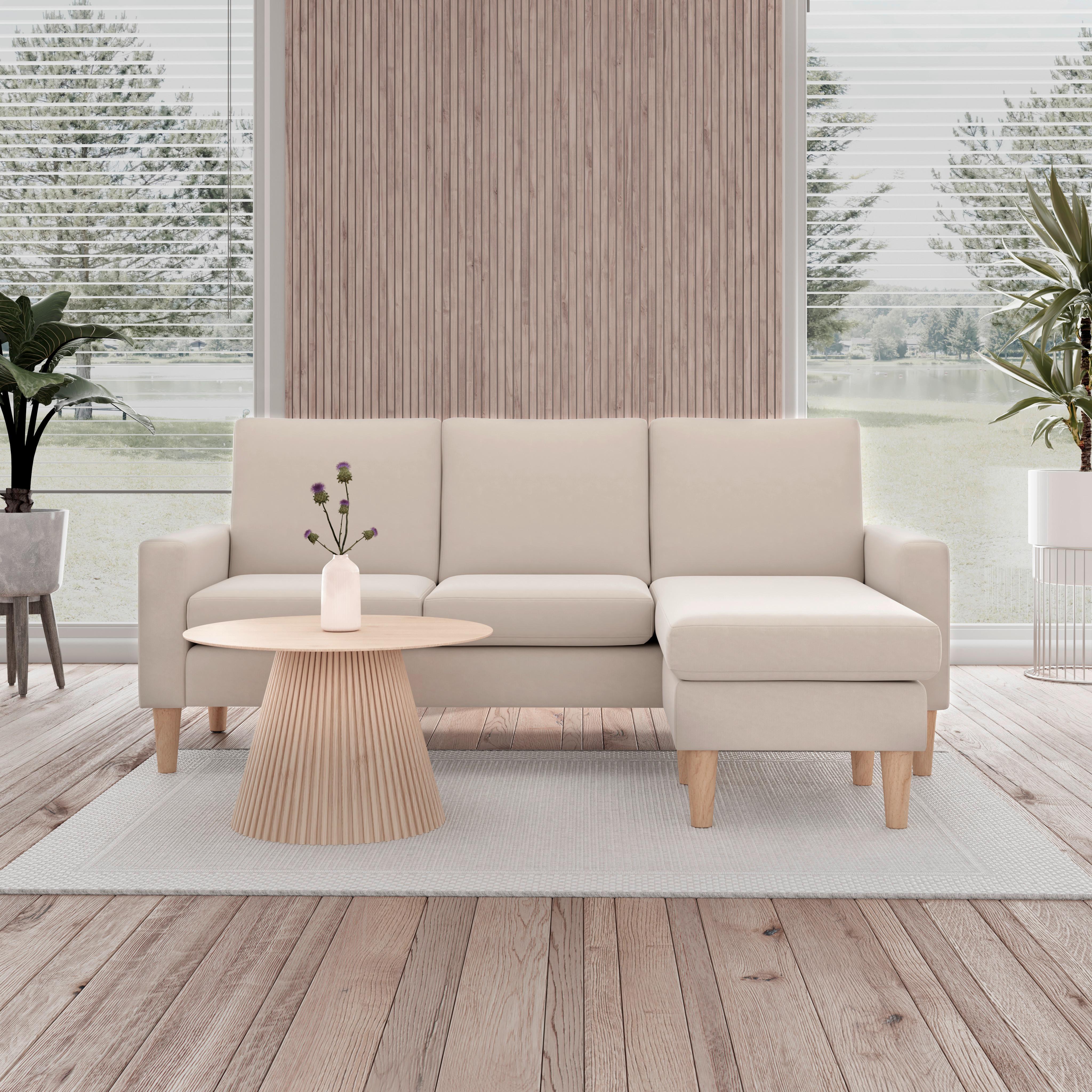 Rohová sedacia súprava NOEMIE, prírodná farba - prírodná farba/béžová, Modern, drevo/textil (198/86/78-135cm) - Bessagi Home
