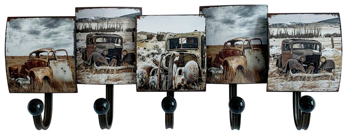Fali Akasztóléc Car - fekete/színes, Modern, fém (57/20/7cm)