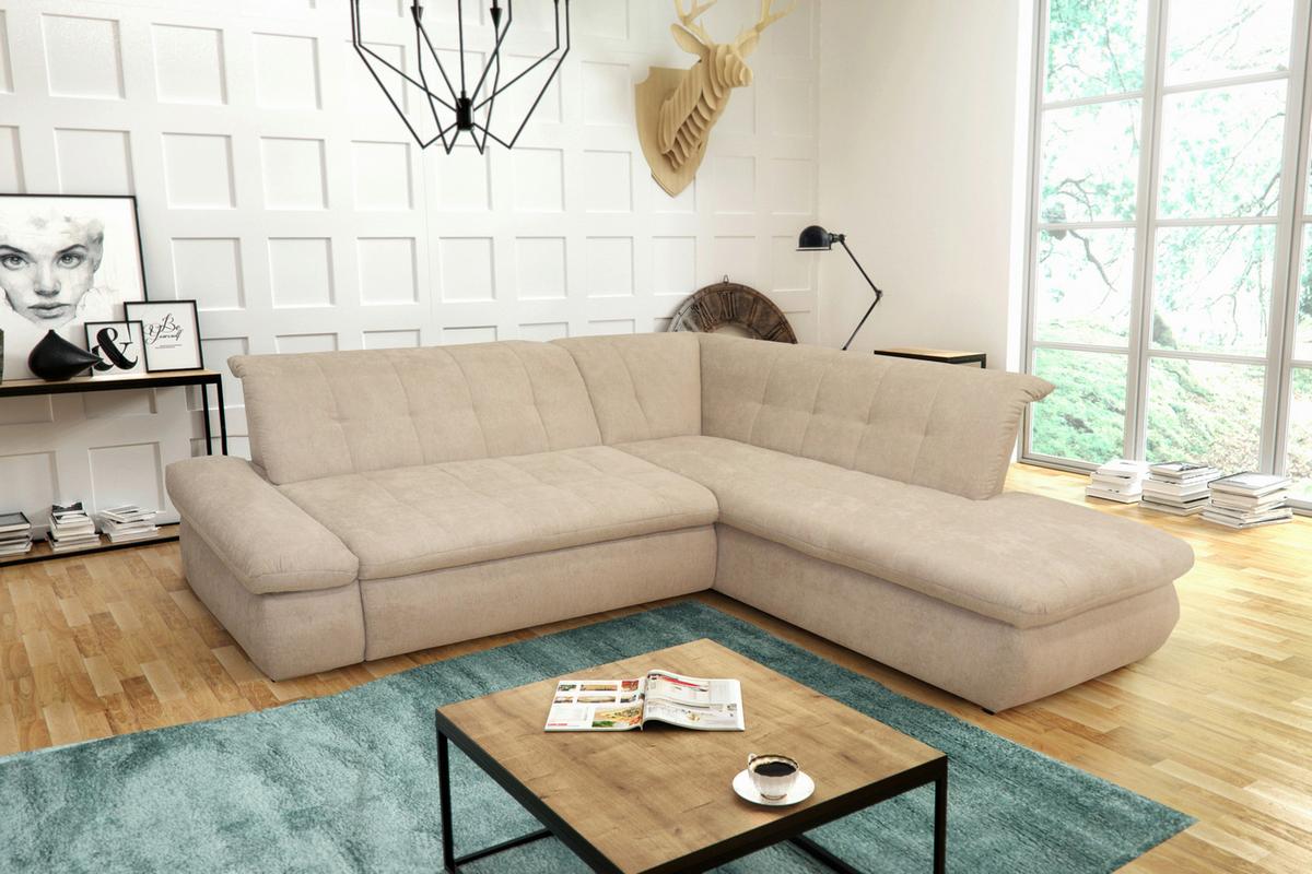 Ecksofa Moric Beige Mikrofaser - Chromfarben/Beige, KONVENTIONELL, Textil (273/216cm) - MID.YOU