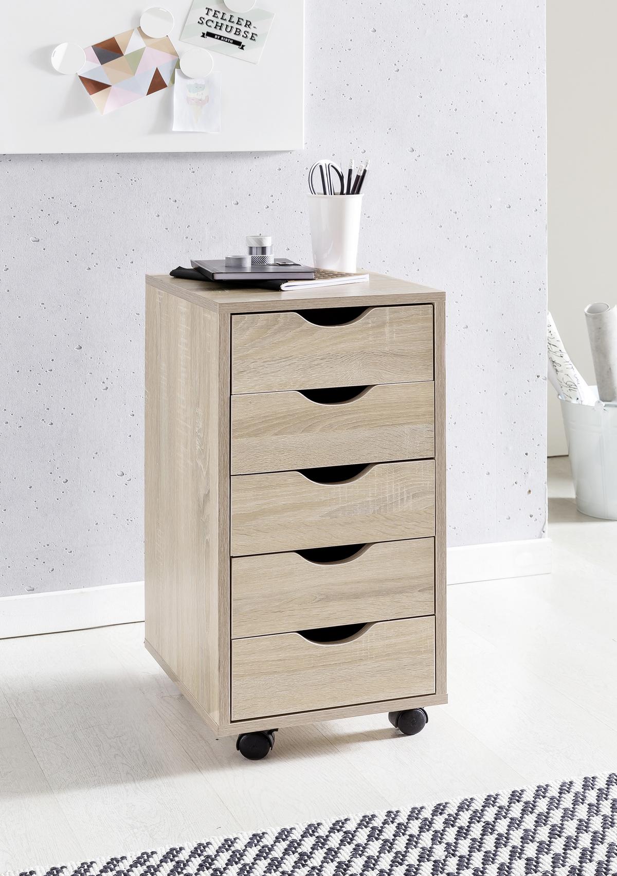 Rollcontainer Eiche Dekor Mina BxHxT 33x68x38 cm - Eichefarben, MODERN, Holzwerkstoff/Kunststoff (33/68/38cm) - MID.YOU