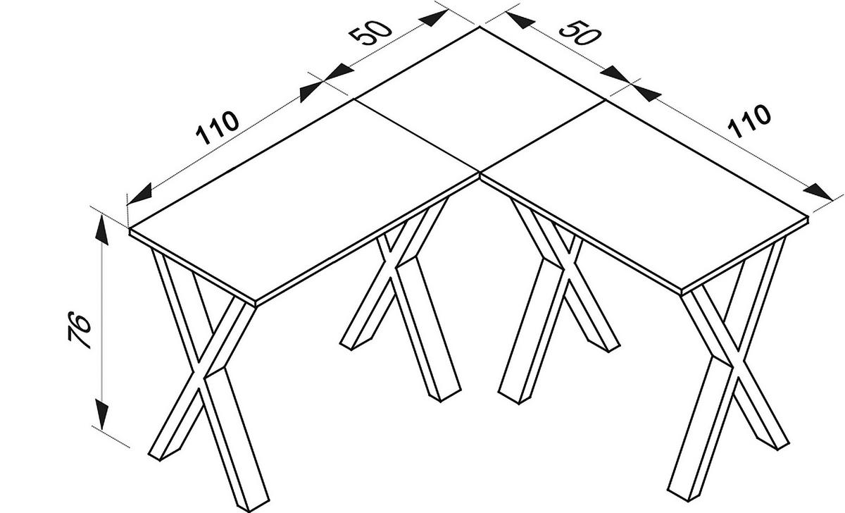 Eckschreibtisch Lona Weiß B: 50 cm - Schwarz/Weiß, MODERN, Holzwerkstoff/Metall (160/160/76cm) - MID.YOU