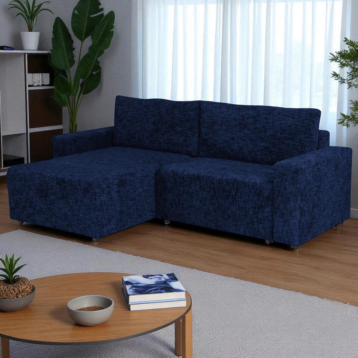 Ecksofa Dallas Velours Dunkelblau 258x173 Cm - Schwarz/Dunkelblau, MODERN, Holz/Kunststoff (258/173cm)