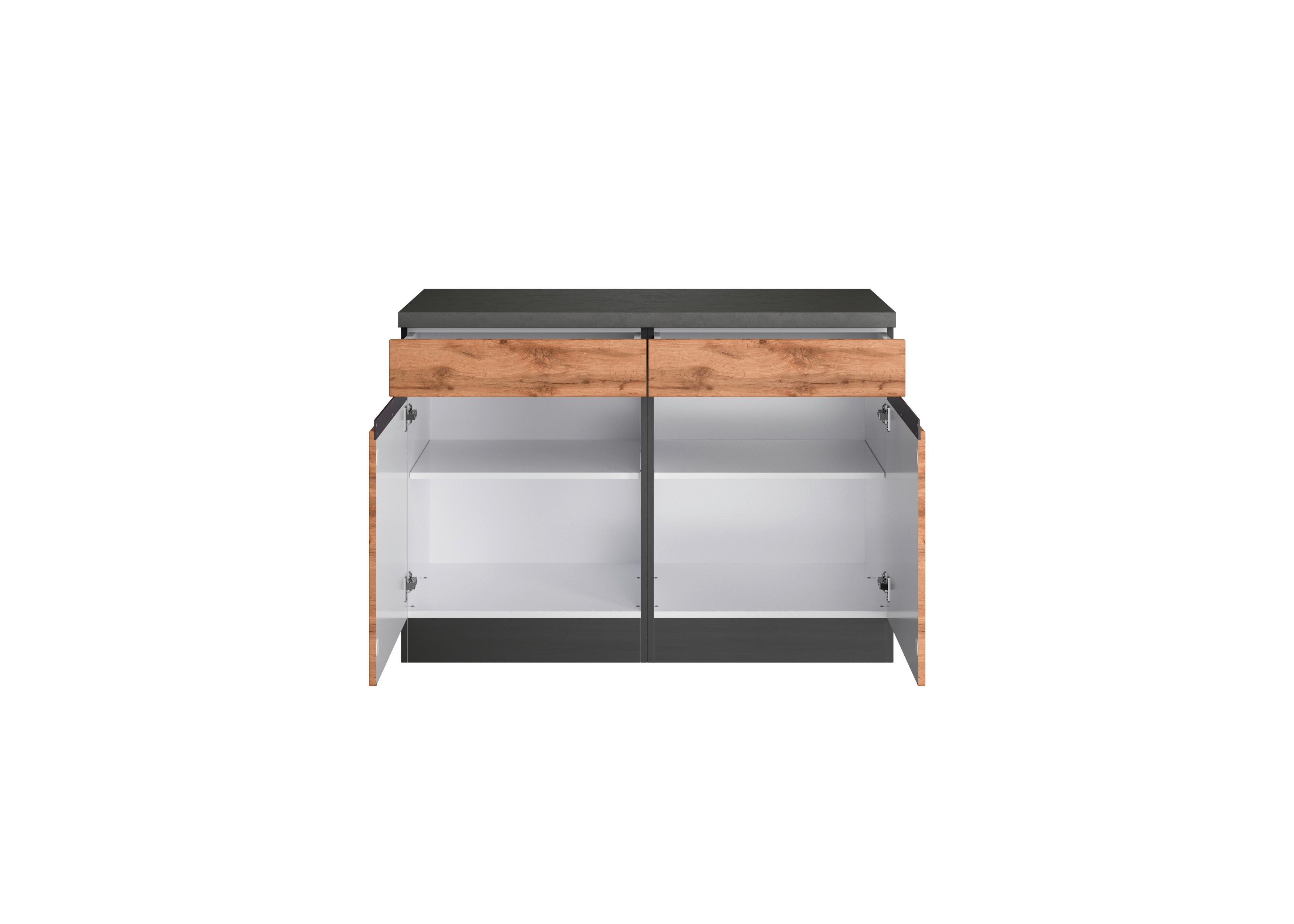 Küchenunterschrank Turin 120 cm Graphiftfarben/Eiche - Eiche Wotan/Graphitfarben, Design, Holzwerkstoff (120/86/60cm) - Held