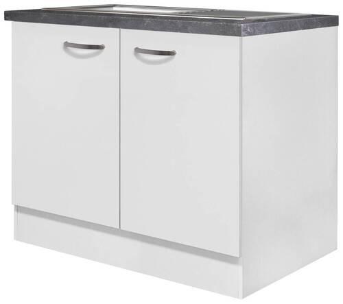Mosogató Alsószekrény Alba - magasfényű fehér/fehér, Modern, faalapú anyag (100/86/57cm)