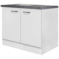 Spülenschrank Mit Spüle Alba B: 100 cm Weiß/Schiefer - Schieferfarben/Weiß Hochglanz, MODERN, Holzwerkstoff (100/86/57cm)