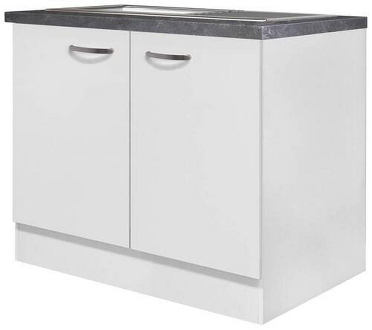 Spülenschrank Mit Spüle Alba B: 100 cm Weiß/Schiefer - Schieferfarben/Weiß Hochglanz, MODERN, Holzwerkstoff (100/86/57cm)