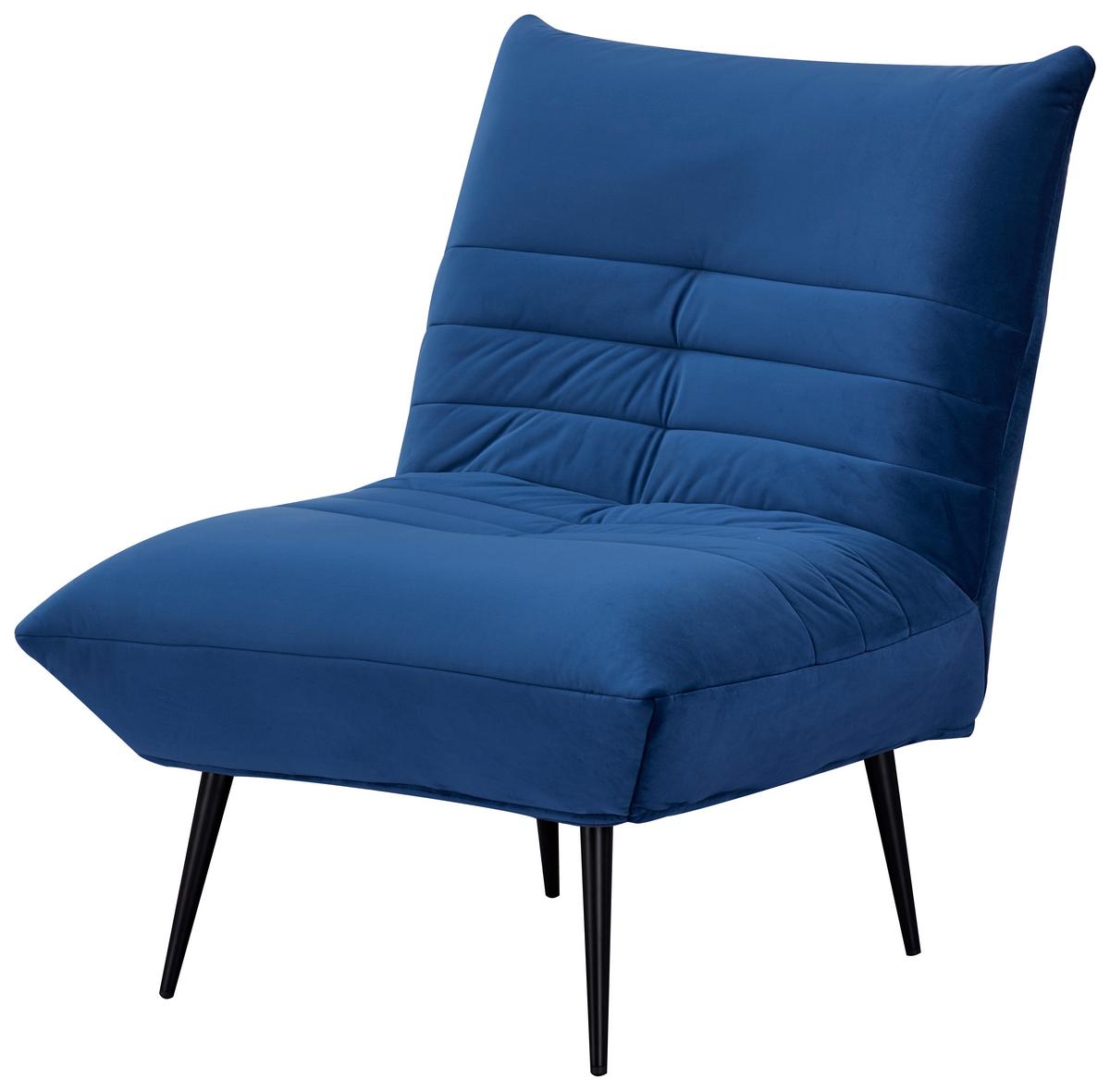 Sessel Jarvis Blau Samt B: 75 cm - Blau/Schwarz, MODERN, Textil (75/92/87cm) - MID.YOU