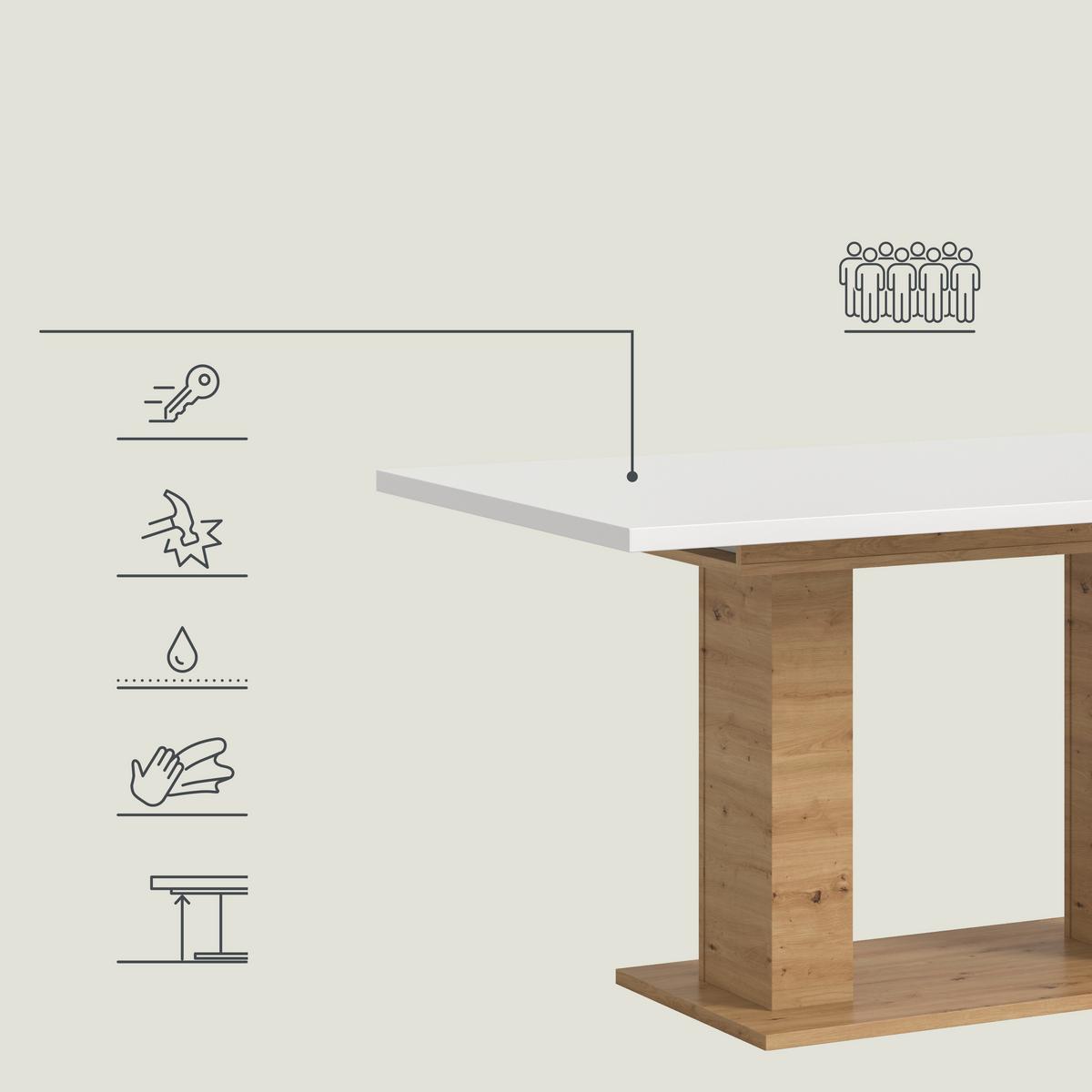 Ausziehtisch Marlon 150 Az Weiß/artisan B:150-190 Cm - Eiche Artisan/Weiß, KONVENTIONELL, Holzwerkstoff (150-190/90/76cm) - MID.YOU