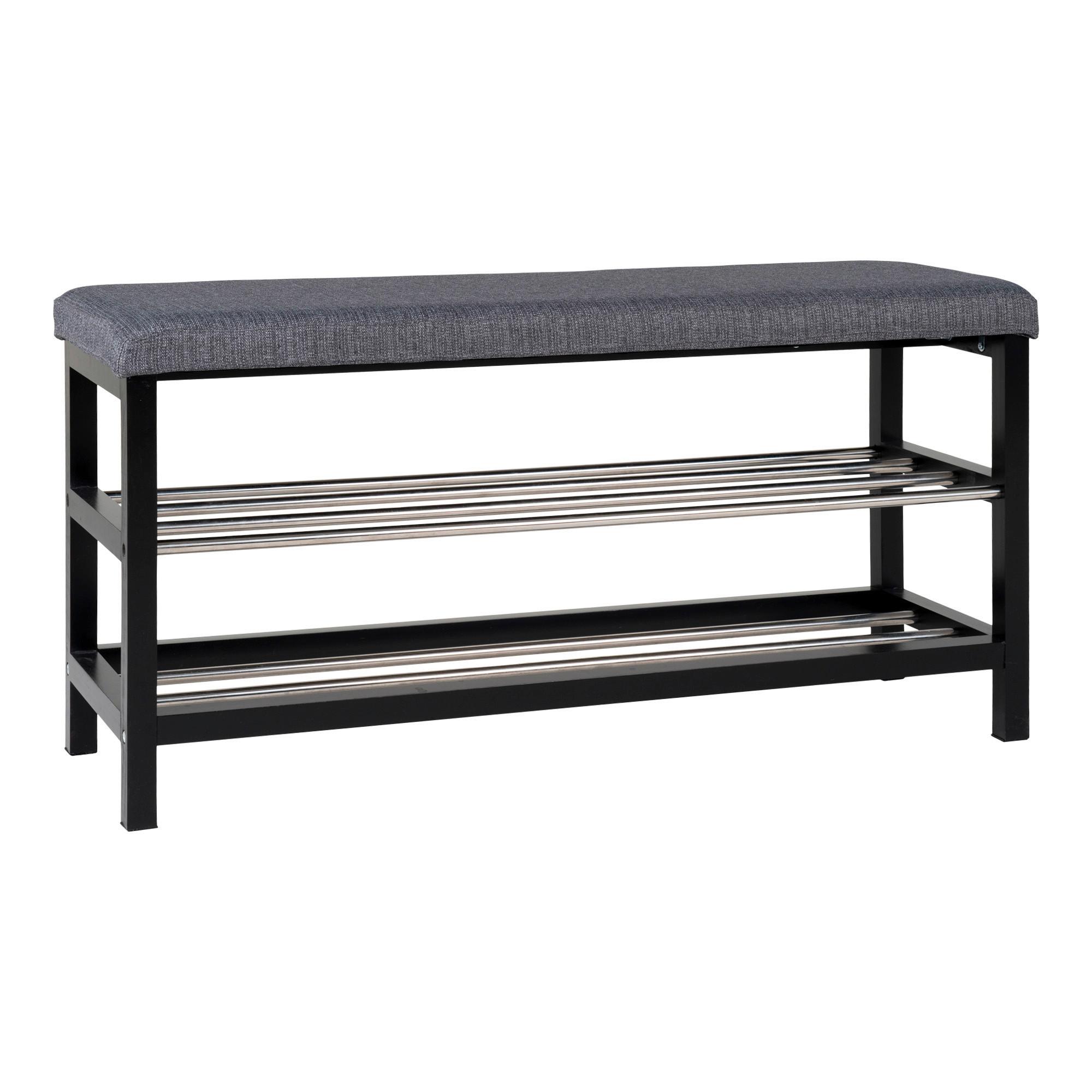 SCHUHBANK Padova, Schwarz B: 100 cm - Schwarz/Grau, Design, Holz/Textil (100/50/34cm) - MID.YOU