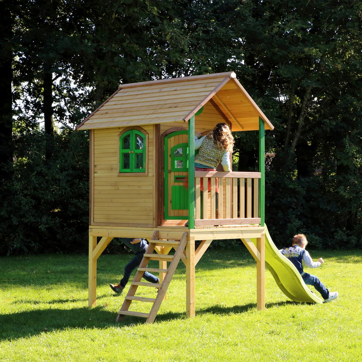 Spielhaus A030.037.10 - Hellgrün/Braun, KONVENTIONELL, Holz (318/272/191cm) - Ambia Garden