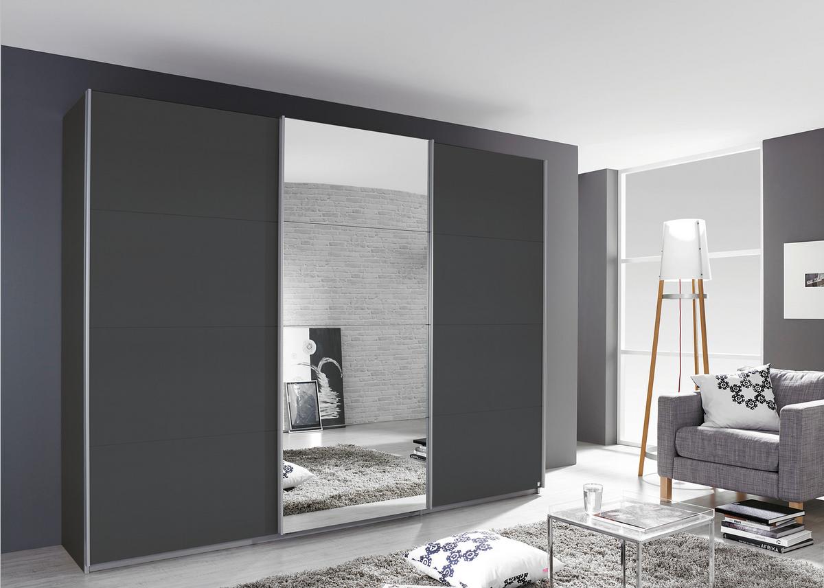 Schwebetürenschrank mit Spiegel B: 271 cm Miami, Grau Metallic - Grau, MODERN, Holzwerkstoff (271/210/62cm) - Luca Bessoni