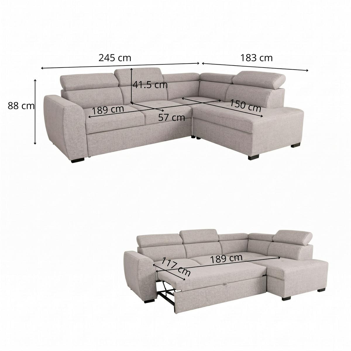 Rohová sedačka KELIO 2, obojstranná, sivohnedá - taupe, Modern (245/184cm) - Mömax