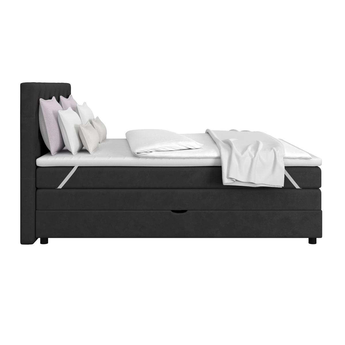 Boxspringbett Elio Schwarz 180x200 cm H2 - Schwarz, ROMANTIK / LANDHAUS, Textil (184/121/212cm) - James Wood