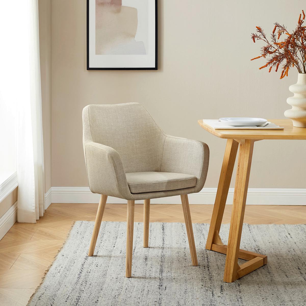 Armlehnstuhl Beige B: 62cm - Beige/Naturfarben, MODERN, Holz/Textil (62/84/60cm) - Livetastic